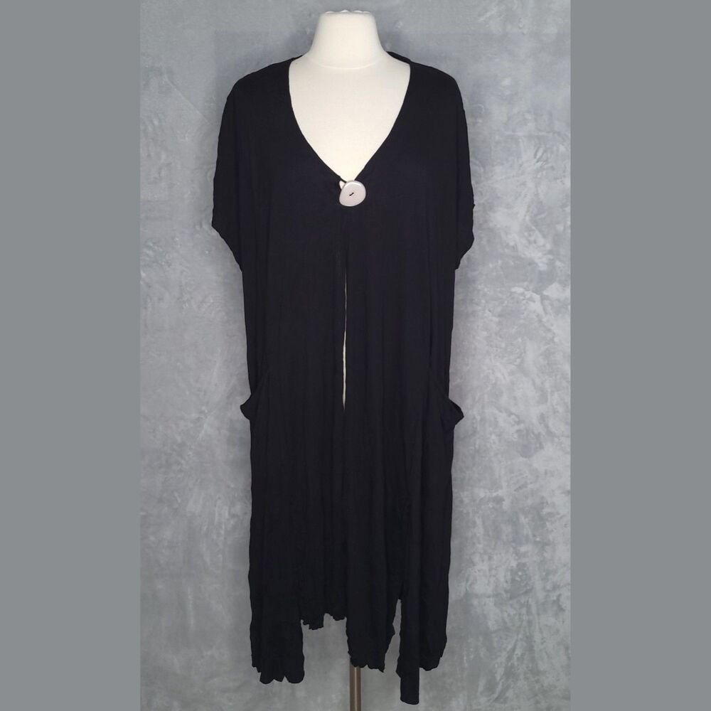 CHALET ET CECI Black Samantha Vest Cardigan O/S Crinkle Jersey Lagenlook Layers